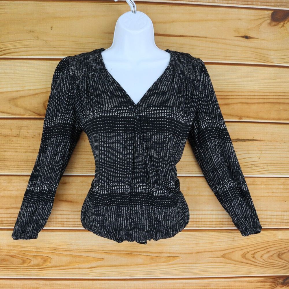 Knox Rose Blouse Womens Size‎ XS Black Geometric 100% Rayon Stretch